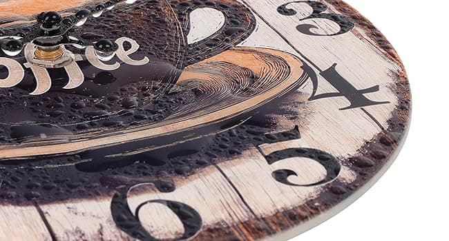 Horizent Kitchen Wall Clock,Vintage Glass Coffee Sign Decor Wall Clocks Battery Operated-8 Inch