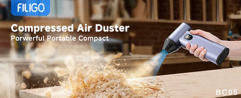 Compressed Air Duster with150,000RPM Brushless Motor, 8000mAh Battery, LED Light, 4-Gear Adjustable Electric Air Blower for Home, Car, Computer, Outdoor