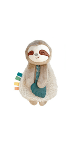 Itzy Ritzy - Itzy Lovey Including Teether - Baby Lovey with Teether, Textured Ribbons & Dangle Arms - Features Crinkle Sound, Sherpa Fabric and Minky Plush (Sloth)