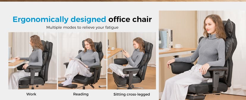 COMHOMA Big and Tall Office Chair 400LBS Wide Ergonomic Gaming Chair with Deluxe Embossing Designed Leather with Foot Rest,150°Reclining Adjustable Armrests Pocket Spring Back Support and Pillow