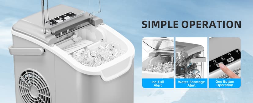 Antarctic Star Countertop Ice Maker Portable Ice Machine with Handle,Self-Cleaning Ice Makers, 26Lbs/24H, 8 Ice Cubes Ready in 6 Mins for Home Kitchen Bar Party (Grey)