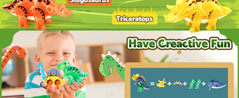 Coodoo Dinosaur Toys Magnetic Tiles 3D Movable Dinos for Kids 3-5 5-7 Toddler Outdoor Sensory Toys, STEM Educational Magnetic Blocks for 3+ Years Old Boys Girls Kids Toy