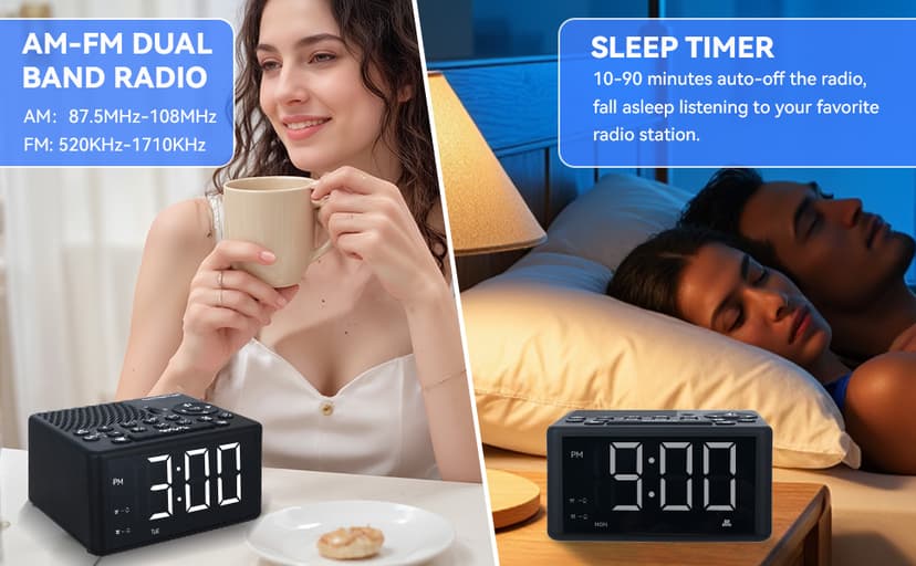 Digital Alarm Clock Radio with AM/FM Radio, Presets, Scan, Dual Weekday/Weekend Alarms, Snooze, Sleep Timer and Dimmable White LED Display for Bedroom, Living Rooms, Kitchens, Offices, etc (White)