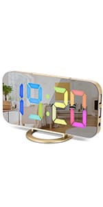 Sukeen Digital Alarm Clock,6" Large LED Display with Dual USB Charger Ports | Auto Dimmer Mode | Easy Snooze Function, Modern Mirror Desk Wall Clock for Bedroom Home Office for All People (Gold)