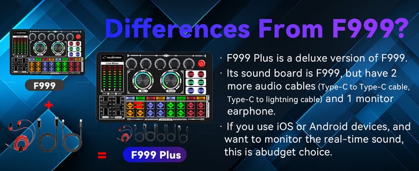 HALCONTORNO Podcast Sound Board F999 Plus - Music Mixer Board, Audio Mixer for YouTuber Streamer Music Gamer, Audio Interface, DJ Equipment Sound Card for Beginners (F999 Plus)