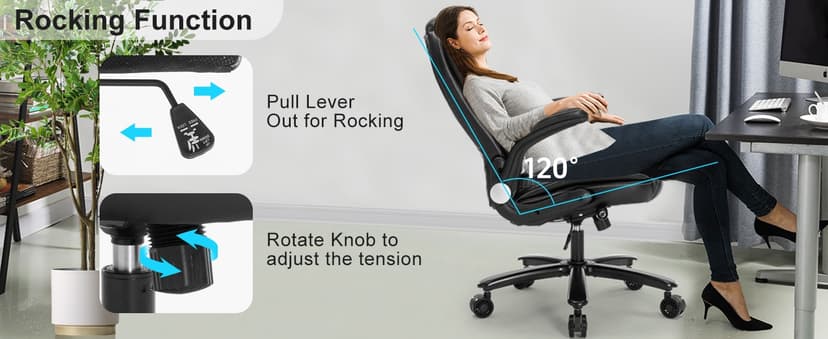 Big and Tall Ergonomic Office Chair, Executive Office Chair with Flip-up Arms, PU Leather Computer Desk Chair, Adjustable Lumbar Support Heavy Duty Space Saving Swivel Chair