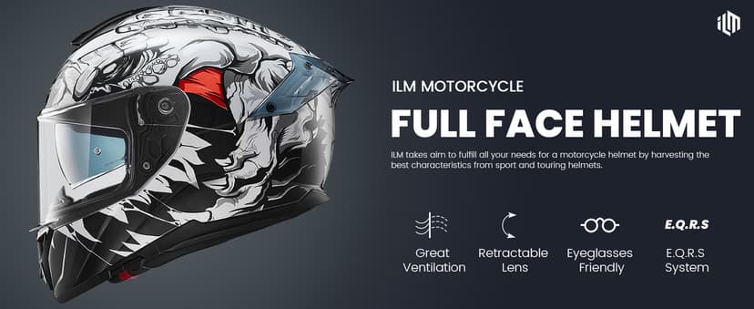 ILM Full Face Dual Visor Motorcycle Helmets with Rear Wing Pinlock Compatible Motorbike Street Bike Helmet DOT Men Women Model 861A (TheNight, L)