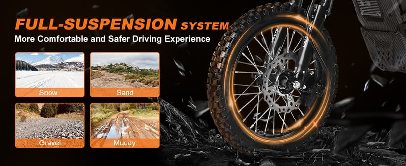 EM5 Electric Dirt Bike w/Light & Display, Off-Road Motorcycle 3400W 3 Speed Modes (Max 40MPH) 48V Range 53MI,14"/12" Tires,Dual Suspension & Hydraulic Brakes Fit Age 13+