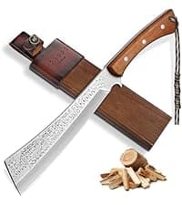Purple Dragon Camping Hatchet 14.7 Inch Hand Forged Splitting Axe - Outdoor Wood Splitting Chopping & Carving Tool with Leather Sheath Bushcraft Survival Wooden for Men and Women
