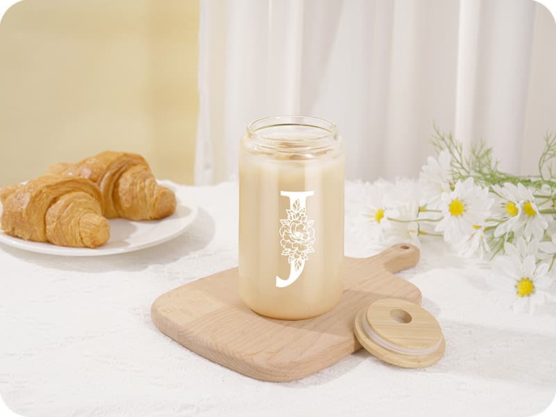 Coolife Initial Glass Cup, Monogrammed Gifts for Women, 16 oz Glass Cups w/Lids Straws, Iced Coffee Smoothie Beer Tumbler w/Straw Lid - Personalized Christmas, Birthday Gifts for Her Mom Friend Woman