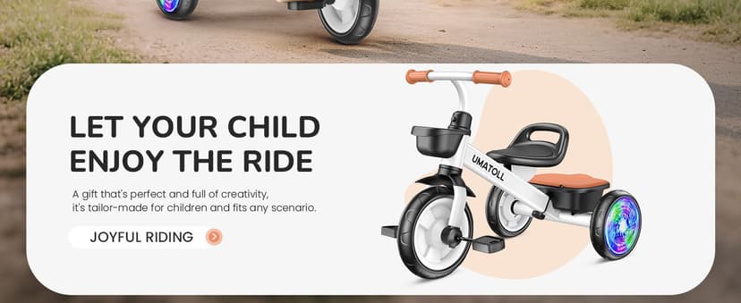 Adjustable Toddler Bike Outdoor Toys, Trike with Light up Wheels Umatoll Tricycle for Toddlers 2-5 Year Old, Birthday Gift for Boy Girl 2-4 B0DP9RKM21