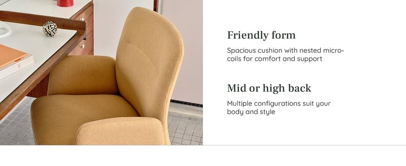 Branch Softside Mid Century Modern Office Chair, Boucle Fabric - Removable Arms with Luxury Cloud-Like Comfort - Adjustable Height - Integrated Lumbar Support - Oatmeal