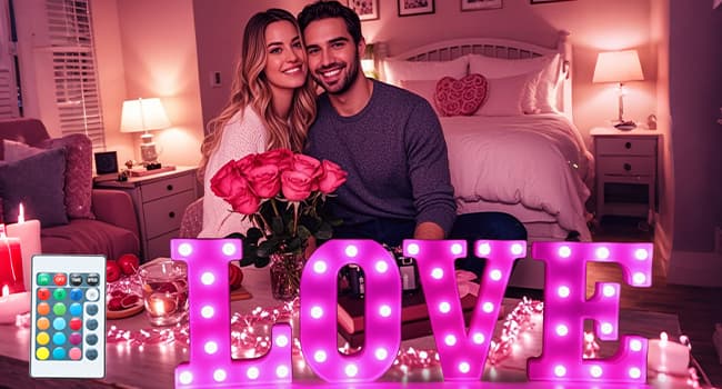 Pooqla Colorful LED Marquee Letter Lights with Remote – Party Bar Letters with Lights Decorations for The Home - Multicolor M