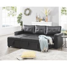 Naomi Home Modern Sectional Sofa with Storage Chaise Black/Air Leather