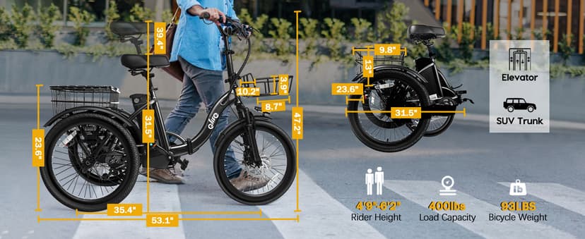 Qlife Triker Electric Bike, Peak 750W/1200W Brushless Motor Folding Trike Ebike, 499Wh Removable Battery, Step-Thru 3 Wheel Electric Bicycle, Up to 55 Miles, 20 Tire Tricycle for Adults
