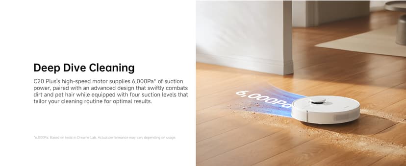 DREAME C20 Plus Robot Vacuum, 90 Days Self-Emptying Robot Vacuum and Mop Combo, 6000Pa Suction Robotic Vacuum, LiDAR Navigation, APP/Voice Control, Robot Vacuum Cleaner for Pet Hair/Carpet/Hard Floor