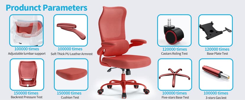 TRALT Ergonomic Office Chair - Desk Chair with Wave High Back Adjustable Lumbar Support Computer Chair - Gaming Chairs Mesh Backrest and PU Leather Seat (RED)