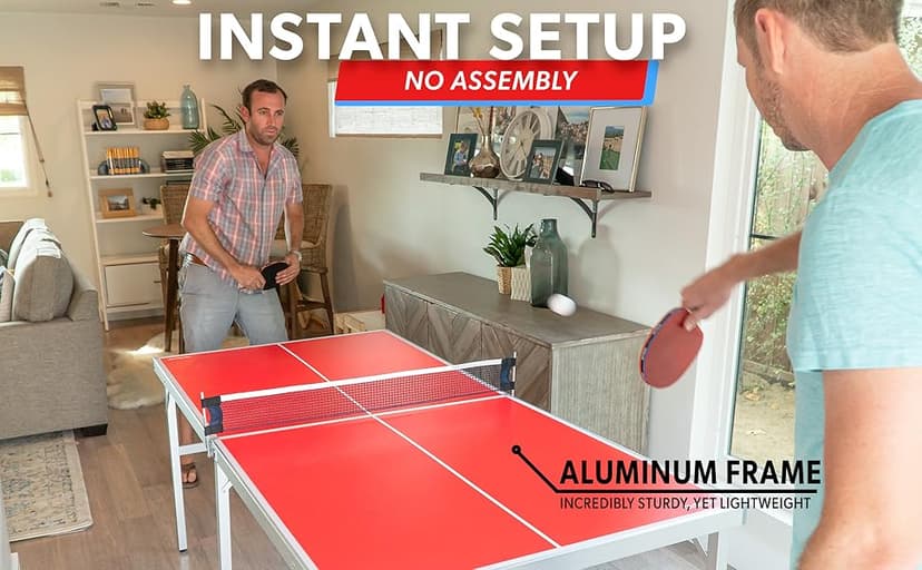 GoSports Mid-Size Table Tennis Game Set - Red or Blue - Indoor/Outdoor Portable Table Tennis Game with Net, 2 Table Tennis Paddles and 4 Balls