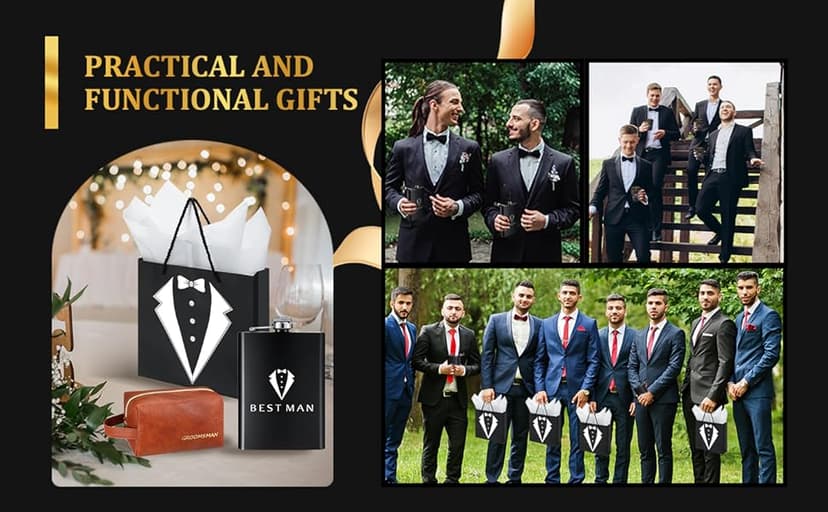 60Pcs Groomsmen Gifts Set of 6, Groomsmen Proposal Box with Flasks Sunglasses PU Leather Toiletry Bag Bottle Opener for Wedding Groomsman Best Man Gift