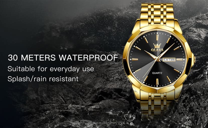 OLEVS Watch for Men Diamond Business Dress Analog Quartz Stainless Steel Waterproof Luminous Date Two Tone Luxury Casual Wrist Watch