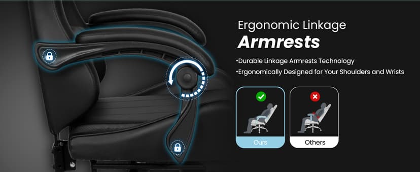 N-GEN GAMING Video Gaming Chair with Footrest Lumbar Support for Home Office High Back Recliner Height Adjustable Ergonomic Comfy Leather Computer Desk Chair (Black)