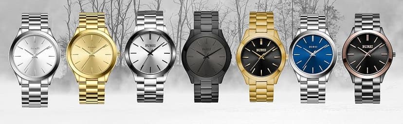 BUREI Men Watches Fashion Analog Stainless Steel Quartz Waterproof Watches,Gift for Men.