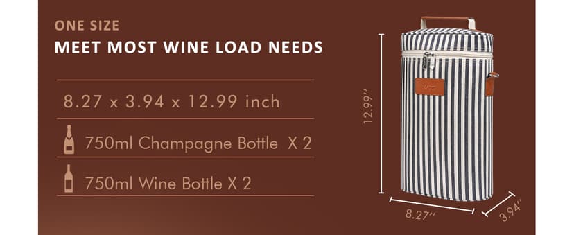 Tirrinia 2 Bottle Wine Gift Tote Carrier - Leakproof & Insulated Padded Versatile Wine Cooler Bag for Travel, BYOB Restaurant, Wine Tasting, Party, Dinner,Gift for Wine Lovers,Grey