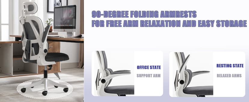 Ergonomic Office Chair Computer Desk Chairs with Flip-up Armrests and Lumbar Support, High Back Mesh Gaming Chairs Rolling Work Swivel Task Chairs with Adjustable Headrest