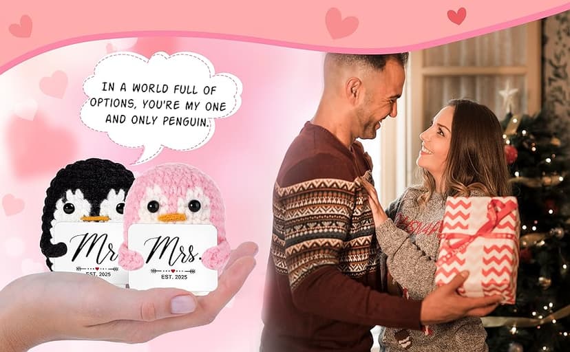 QUPT Wedding Gifts, Mr and Mrs Gift Penguin 2025, Bridal Shower Gifts, Wedding Present for Couples 2025, Just Married Gift for Newlywed Couple, Bride, Penguin Doll Mr and Mrs Present