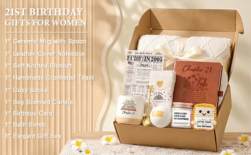 21st Birthday Gifts for Women Her Happy 21 Year Old Birthday Gift Ideas for Her Unique Gifts for 21 Year Old Female Cool 21st Bday Accessories for Daughter Girl Best Funny 21 Decorations Gift Box Set B0H5VKJ885