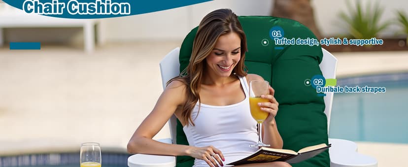 Adirondack Chair Cushions Set of 2, Waterproof Outdoor Seat Cushions for Patio Furniture, Thick Outdoor High Back Replacement Pads for Porch Lawn Wicker Chair, Rocking Chair Cushion, Emerald Green