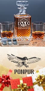 PONPUR Gifts for Brother, Whiskey Decanter Set with 2 Whisky Glasses, Unique Cool Stocking Stuffers Birthday Gift for Brothers from Sister, Best Christmas Presents for Men