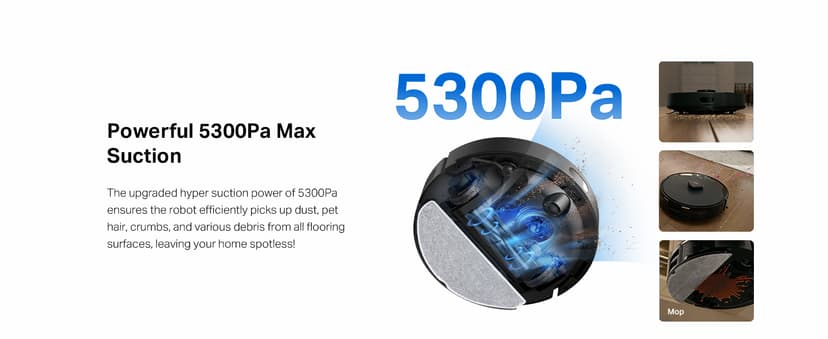 Tapo LiDAR Smart Navigation Robot Vacuum and Mop with Self-Emptying Dock, 5300Pa Max, 97%+ Dust Pickup Rate, Customizable Cleaning, Self-Charging, Compatible with Alexa & Google Home, RV30 Max Plus