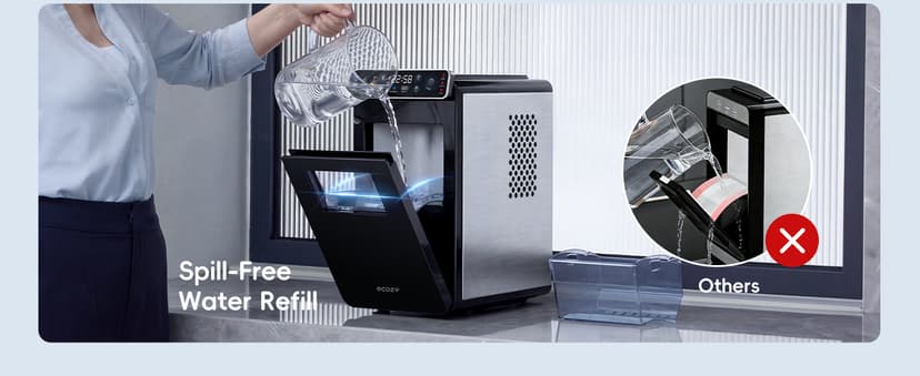 ecozy Ice Makers Countertop, Ultra Slim Design with Full-Color Panel, Internal Lights, 26 lbs/24H, Timer Ice Making, Two Ice Sizes, Portable Self-Cleaning Ice Machine for Home/Kitchen/RV