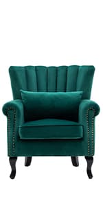Kmax Orange Accent Chair Velvet Wingback Chair with Pillow Nail-Head Channel Tufted Oversized Club Chair for Living Room Bedroom Guest Room