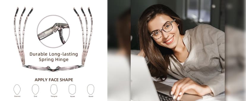 JOLISU 5 Pack Reading Glasses For Women - Stylish Blue Light Blocking Readers -Womens Men Spring Hinge Eyeglasses (2.00)