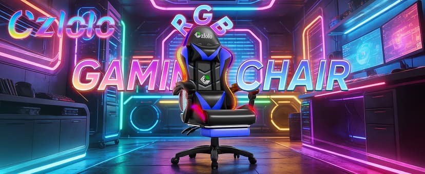 Czlolo Gaming Chair, Racing Style RGB LED Lights Gaming Chairs for Adults and Kids, Lumbar Massager Gamer Chair, High Back Reclining Computer Chair with Footrest and Headrest (Black/Blue)