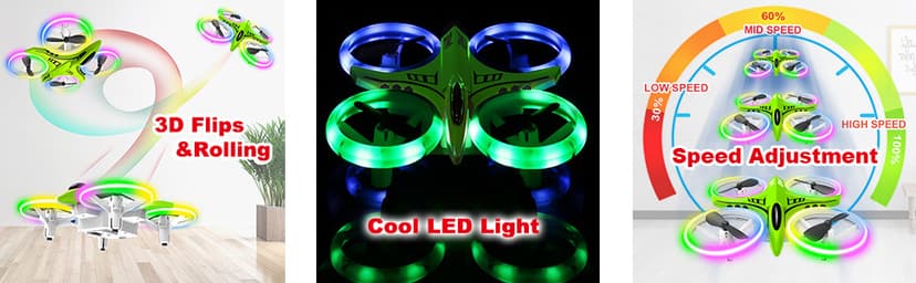 Dwi Dowellin Mini Drone for Kids Crash Proof LED Night Lights One Key Take Off Landing Flips RC Remote Control Small Flying Toys Drones for Beginners Boys and Girls Adults Nano Quadcopter, Green