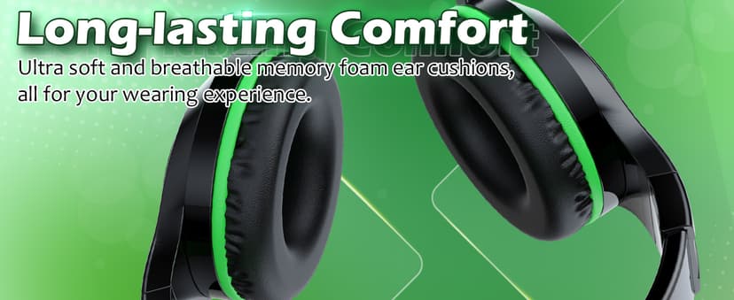 H-10 Gaming Headset for PS4, Xbox One, PC, PS5, Nintendo Switch, Stereo Wired Noise Cancelling Over Ear Headphones with Mic for Kids Adults, Bass Surround, Soft Memory Earmuffs, Green