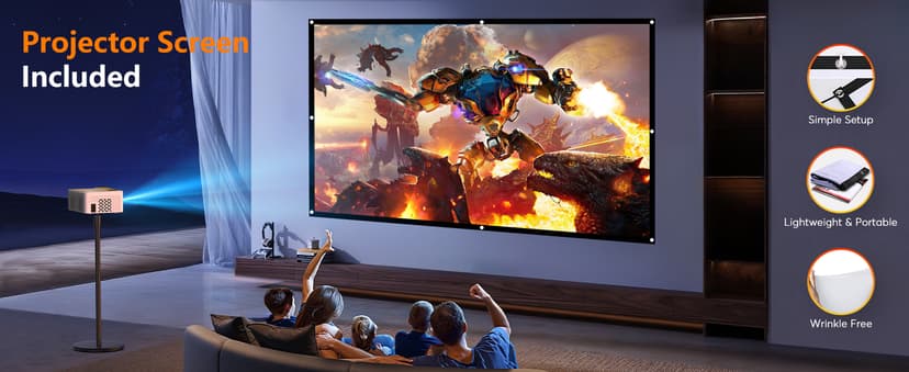 TMY Mini Projector, Upgraded Bluetooth Projector with Screen, 1080P Full HD Portable Projector, Movie Projector Compatible with TV Stick Smartphone/HDMI/USB, indoor & outdoor use