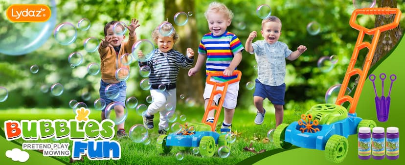Lydaz Bubble Lawn Mower for Toddlers 1-3, Outdoor Bubble Blower Machine for 1 Year Old Boys Toy Gifts, Kids Push Summer Outside Garden Toys, Halloween Birthday Gifts for Preschool Baby Boys Age 1 2 3