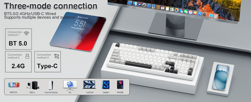 AULA F99 Wireless Mechanical Keyboard,Tri-Mode BT5.0/2.4GHz/USB-C Hot Swappable Custom Keyboard,Pre-lubed Linear Switches,RGB Backlit Computer Gaming Keyboards for PC/Tablet/PS/Xbox