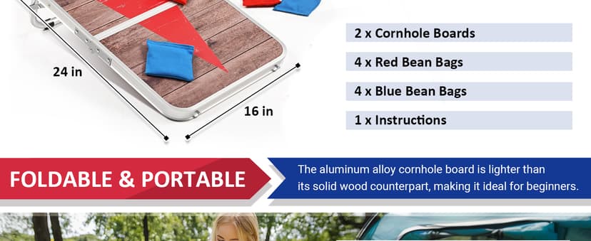 ROPODA Portable Cornhole Board Set,24x16 / 30×20in Corn Hole Games for Adults with 8 Bean Bags, Lightweight Aluminum Alloy Edging Cornhole Set for Outdoor Games, Beach and Tailgates