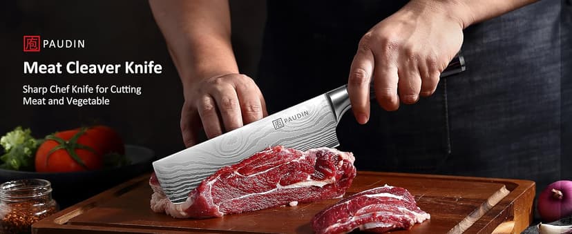 PAUDIN Nakiri Knife - 7" Razor Sharp Meat Cleaver and Vegetable Kitchen Knife, High Carbon Stainless Steel, Multipurpose Asian Chef Knife for Home and Kitchen with Ergonomic Handle