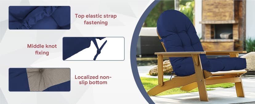 Adirondack Chair Cushion,Outdoor Waterproof Rocking Chair Cushion 44x19x4in Gray Non-Slip High Back Patio Chair Cushions, Comfortable Weather Resistance Seat Pad