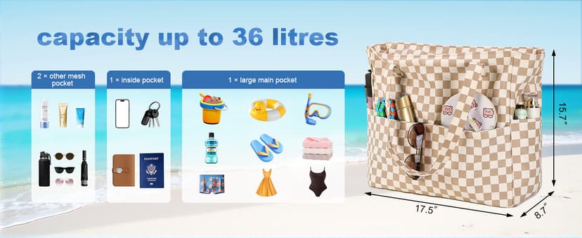 Bluboon Waterproof Beach Tote Pool Bags for Women Ladies Extra Large Carry On Bag With Wet Compartment for Weekender Travel