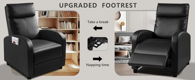 Homall Recliner Chair, Recliner Sofa PU Leather for Adults, Recliners Home Theater Seating with Lumbar Support, Reclining Sofa Chair for Living Room (Black, Leather)