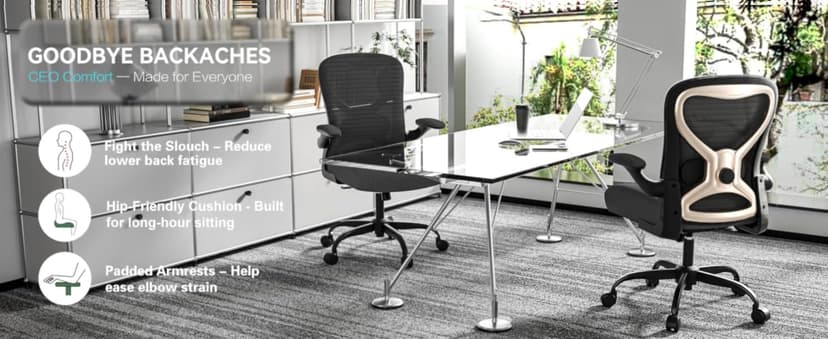 Office Desk Chair with Ergonomic Lumbar Support, Extra-Thick Seat Cushion, Flip-up Arms, Breathable Mesh Back, Computer Task Chair for Home Office