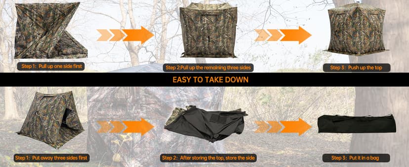 Hunting Blind - 2-3 Person & 3-4 Person 360 Degree See Through Ground Blinds for Hunting Deer and Turkey, Pop Up Deer Blind with Diamond-Shaped Door, Mud Flap, Portable Carry Bag