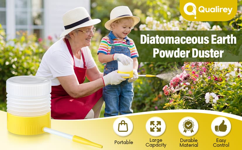 Qualirey 2 Pack Diatomaceous Earth Powder Duster with 6 Inch Extension Nozzle, Diatomaceous Earth Powder Duster for Pest Control, Powder Sprayer for Indoor and Outdoor Use